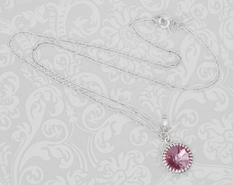 Collier de charme en cristal Swarovski rose clair, collier pendentif nuptial en cristal, collier minimaliste en cristal rose