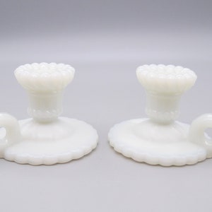 Miniature White Opaline French Candle Holder Set, Antique French Milk Glass Candle Holders, Portieux Vallerysthal Candlestick Set