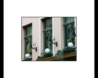 Art Nouveau Iron Lights and Windows Photograph, Architecture Wall Art, Travel Photography Print