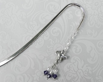 Segnalibro con ciondolo a croce in argento e cristallo viola, segnalibro con croce in cristallo viola, regalo cristiano, segnalibro