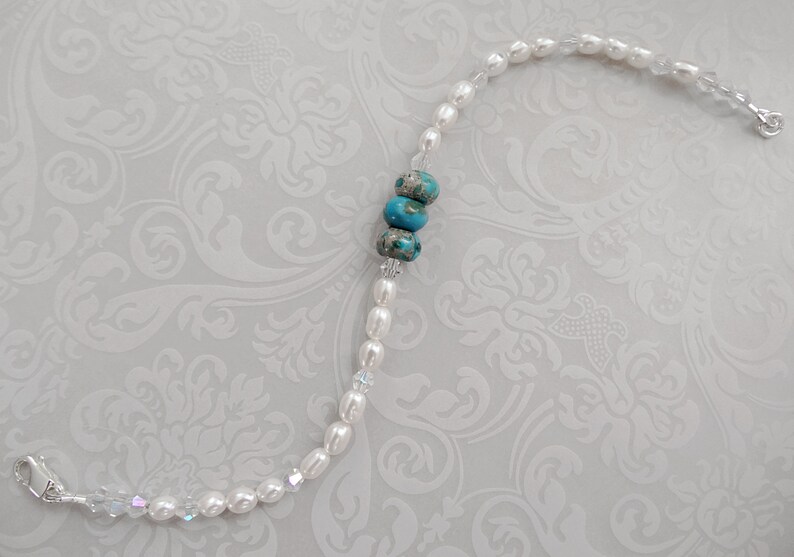 Blue Ocean Jasper Pearl Bridal Bracelet Pearl Bracelet Bridal Bracelet Beach Wedding Jewelry Jasper Jewelry Birthstone Jewelry Gift For Her