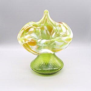 Antique Kralik &quot;Jack In the Pulpit&quot; Spatter Glass Vase, Bohemian Czech Glass Vase,  Antique Handblown Glass Vase