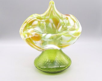 Antique Kralik "Jack In the Pulpit" Spatter Glass Vase, Bohemian Czech Glass Vase,  Antique Handblown Glass Vase