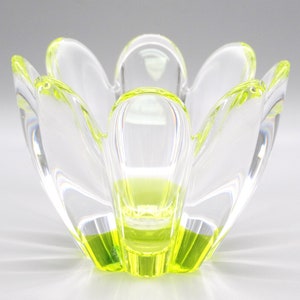 Orrefors &quot;Mayflower&quot; Yellow & Clear Crystal Bowl, Vintage Swedish Crystal Floral Art Glass Bowl, Jan Johansson Petal Shaped Crystal Bowl