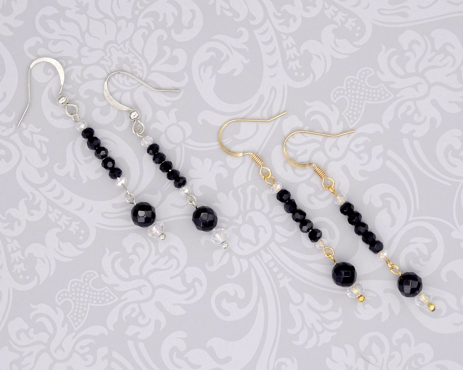 Black Onyx and Crystal Earrings Gemstone and Crystal Wedding - Etsy