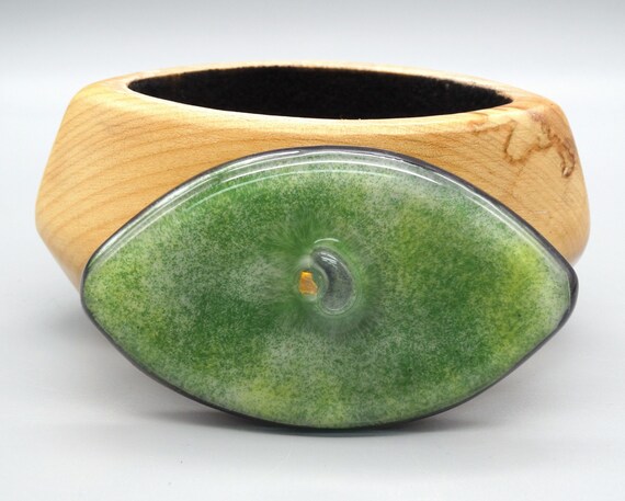 Hand Carved Wooden Box with Green Enamel Lid, Vin… - image 9