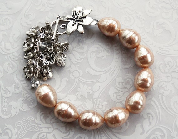 Golden Pearl Flower Bracelet-pearl Jewelry-bridal | Etsy