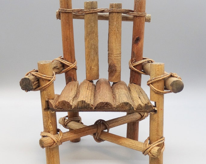 Vintage Miniature Doll Twig Chair, Small Signed Twig Plant Stand