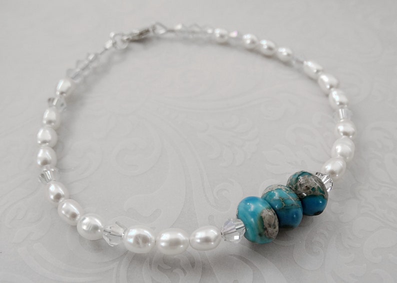 Blue Ocean Jasper Pearl Bridal Bracelet Pearl Bracelet Bridal Bracelet Beach Wedding Jewelry Jasper Jewelry Birthstone Jewelry Gift For Her