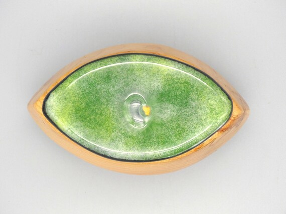 Hand Carved Wooden Box with Green Enamel Lid, Vin… - image 6