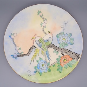 Japanese Love Birds Hand Painted Decorative Plate, Vintage Ange Finnerty Love Bird Decorative Plate, Love Bird Porcelain Plate Wall Decor