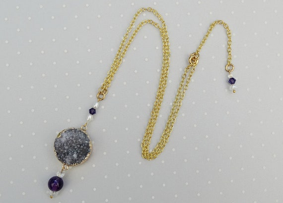 Purple Druzy Pendant Choker Necklace Druzy Necklace Bridal Necklace Layering Necklace Amethyst Necklace Boho Necklace Gift For Her Choker