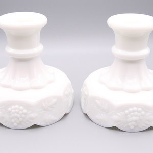 Westmoreland Milk Glass Paneled Grape Candlesticks, White Wedding Decor, Vintage Milk Glass, Farmhouse Glass Decor