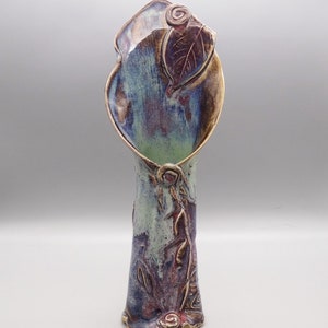 Calla Lily Blue Green Glazed Stoneware Vase, Terry Acker Calla Lily Pottery Vase, Nature Inspired Calla Lily Pottery Vase