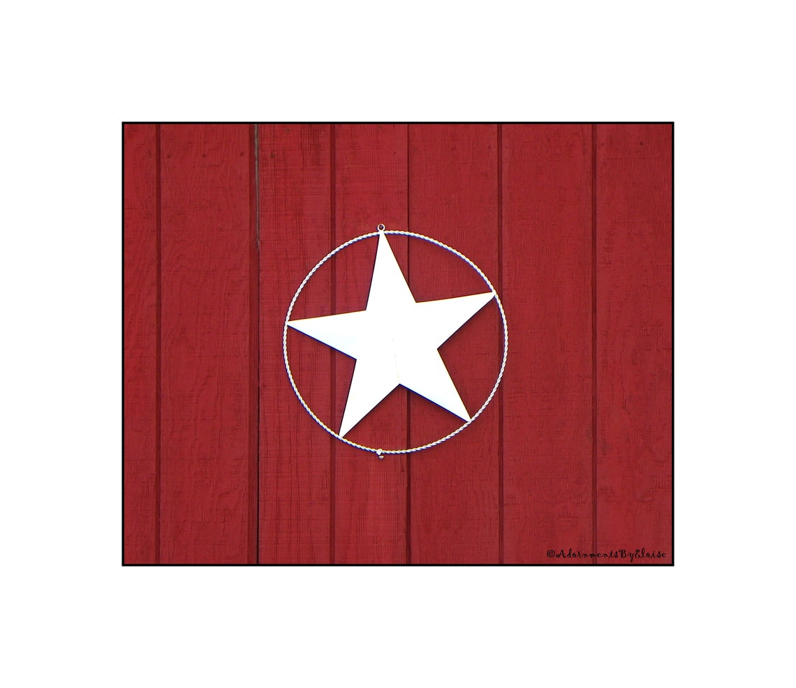 Rustic Red Barn With White Metal Lone Star Photograph, Rustic Red Barn