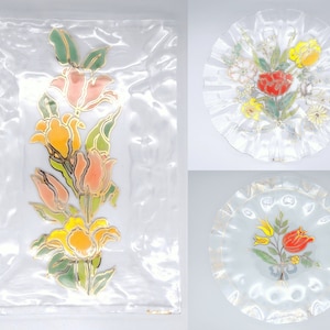 Multi Floral Rüschen geschmolzene Glas Teller, Vintage Blumenkunst Glas Teller, C Allard verschmolzenes Glas Frühling Blume Teller
