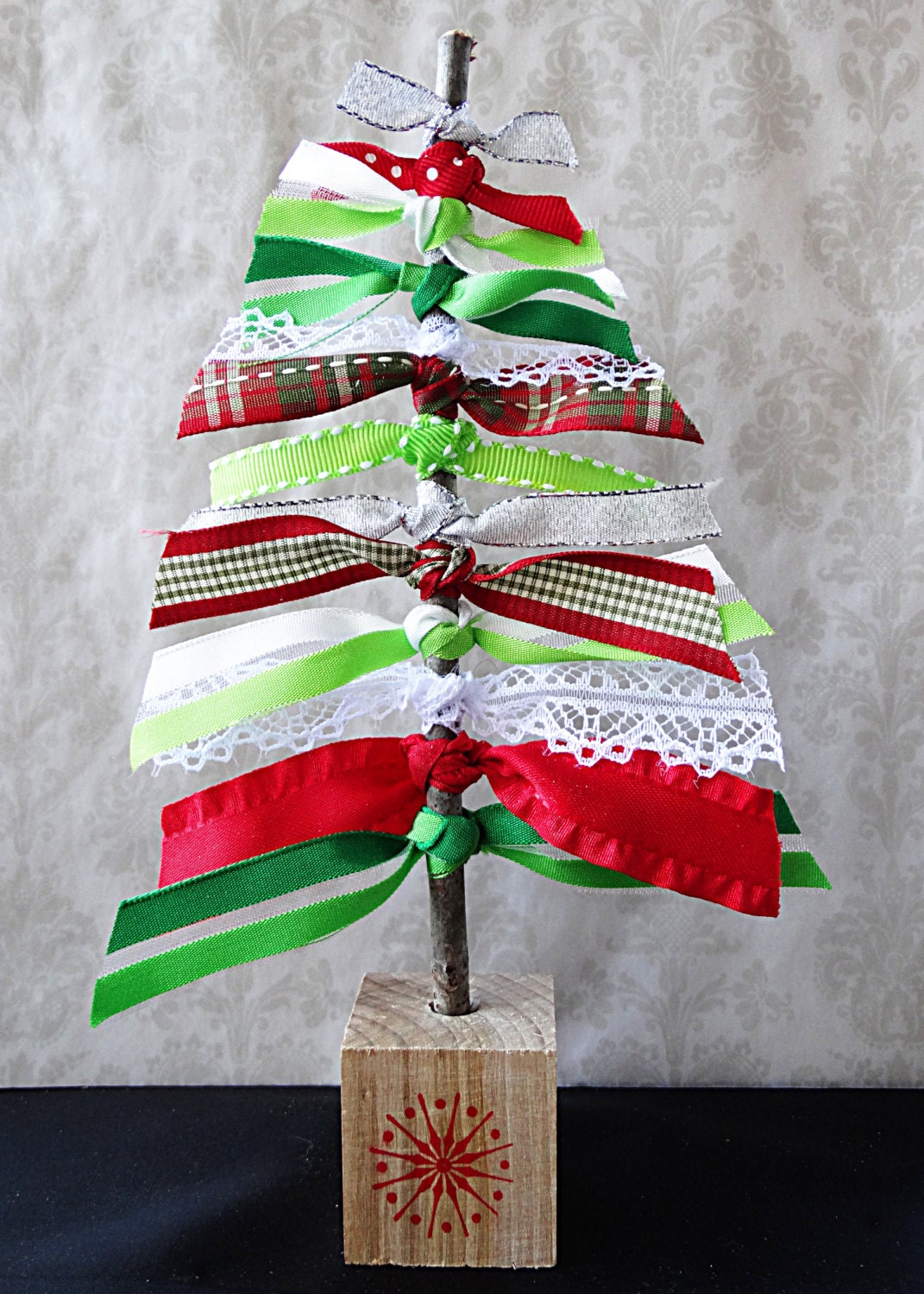 Green Ribbon Tree Home Decor Christmas Decor Green Home Etsy