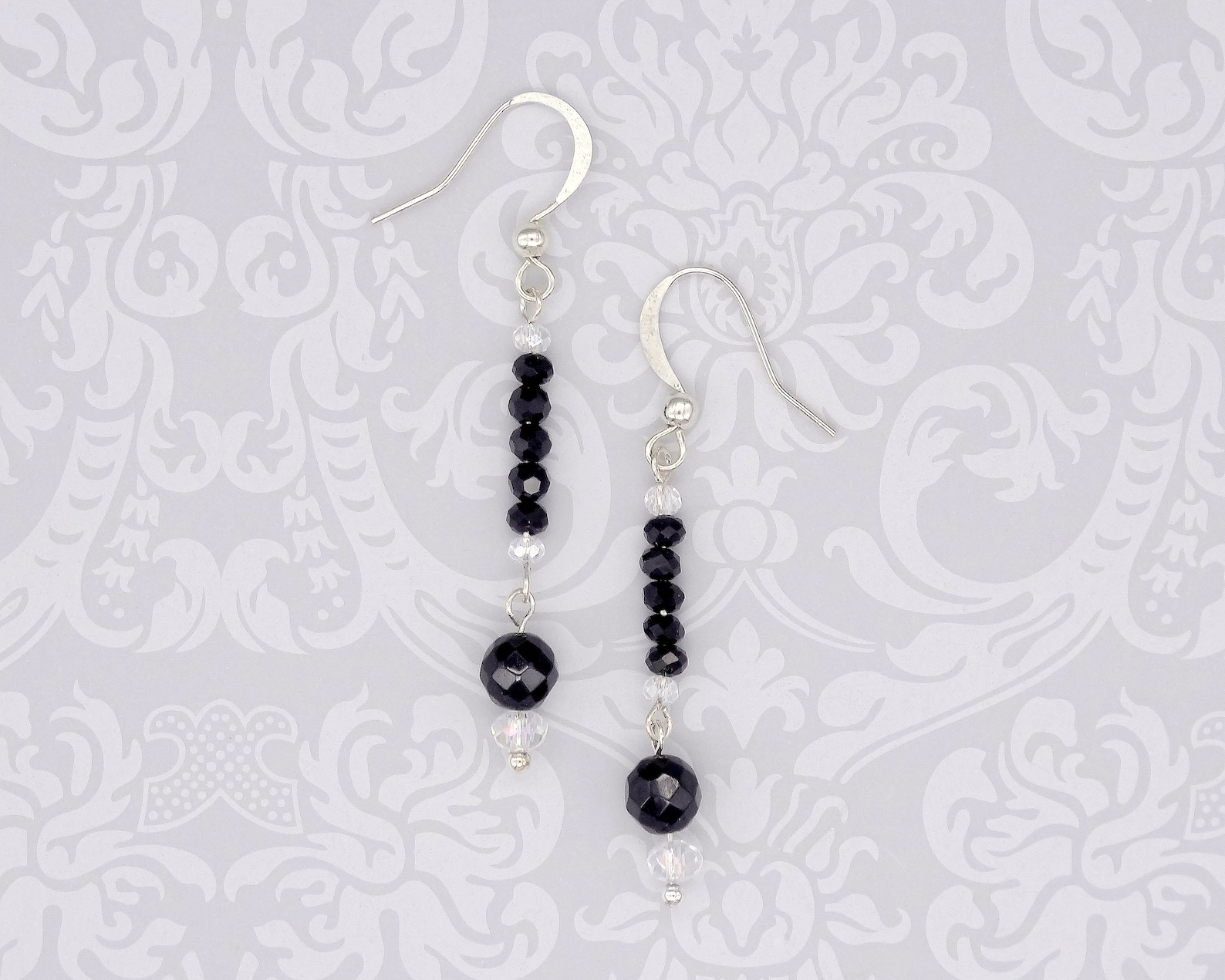 Black Onyx and Crystal Earrings Gemstone and Crystal Wedding - Etsy