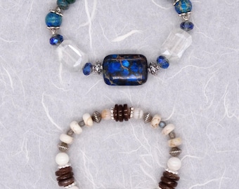 Stapelarmbanden met meerdere jaspis, zebrajaspis en oceaanjaspis boho-armbanden met kralen, stretcharmbanden met meerdere edelstenen en zilveren kralen
