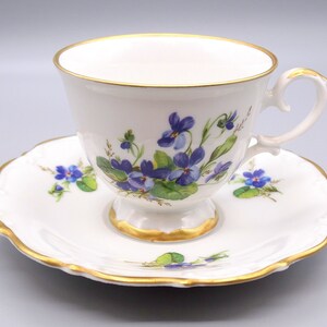 Hackefors Violet Swedish Demitasse Cup and Saucer, Swedish Floral Demitasse Cup and Saucer, Vintage Violet Demitasse Set