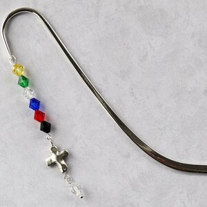 Silver Cross Charm Salvation Crystal Bookmark, Rainbow Crystal Cross Bookmarker, Christian Gift, Book Mark