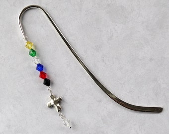 Segnalibro di cristallo con ciondolo a croce in argento, segnalibro di cristallo arcobaleno con croce, regalo cristiano, segnalibro