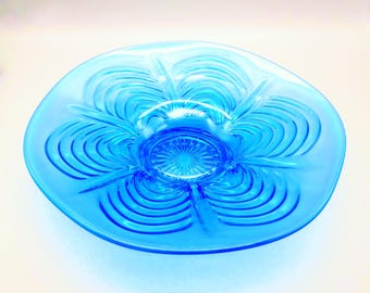 Blaue Opalisierende "Arcs" Imperial Glasschale, Vintage Blue Arcs Imperial Glas-Obstschale, Blaue Opalisierende Glasschale