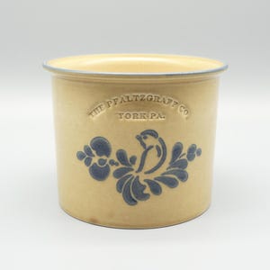 Pfaltzgraff &quot;Folk Art&quot; Gadget Stoneware Crock, Vintage Pfaltzgraff USA Blue Bird Stoneware Crock, Blue & Tan Kitchen Pottery Utensil Holder