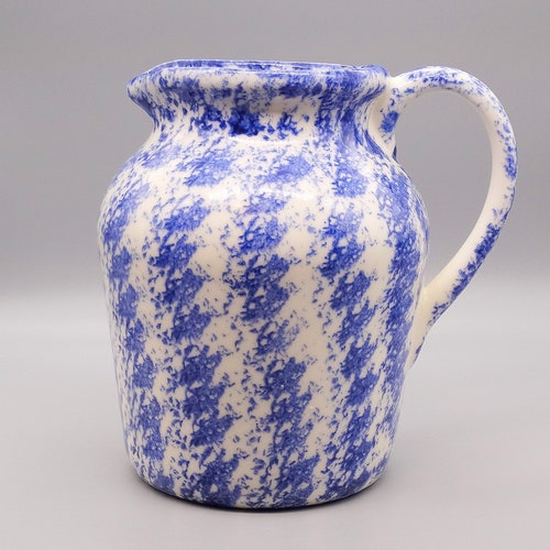 Stoneware Blue and White Spongeware Pitcher Etsy