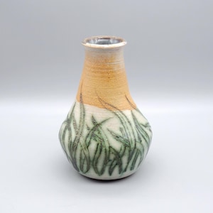Green Grass Glazed Stoneware Flower Vase, Vintage Blacks Run Atelier Virginia Art Pottery Vase, Artist Signed Green Grass Stoneware Vase
