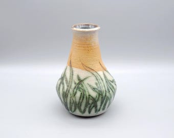 Jarrón de cerámica esmaltada "Green Grass", vintage de Blacks Run Atelier Virginia Art Pottery, firmado por el artista.