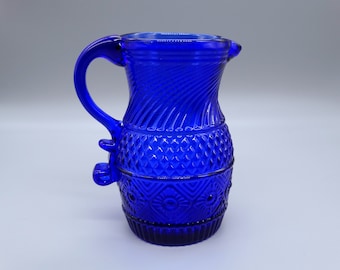 Cobalt Blue Diamond and Sunburst Imperial Glass Pitcher, Vintage Sandwich Glass Pitcher, Vintage Kitchen Decor