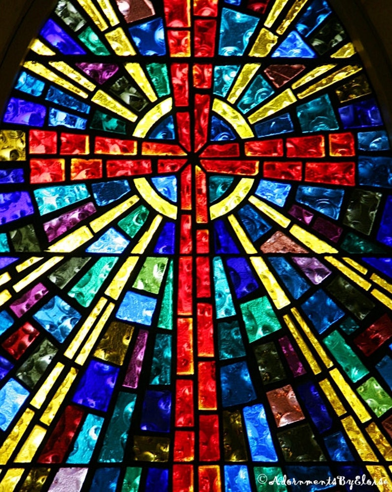 Cross Stained Glass Window Religious Art Architectural Etsy