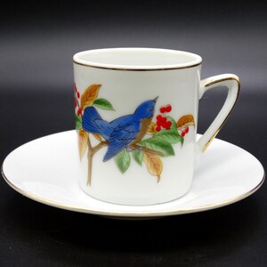 Lefton Bluebird demitasse kop en schotel, vintage Bluebird expresso schotel set, Lefton Japanse porseleinen demitasse set