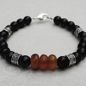 Men&#39;s Carnelian Black Onyx and Silver Bead Bracelet, Men&#39;s Gemstone Bracelet, Men&#39;s Beaded Bracelet, Men&#39;s Stone Bracelet