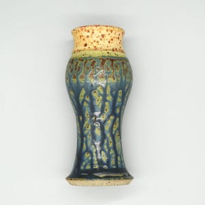 Green Fake Ash Glazed Stoneware Vase, Green Rivulet Glazed Studio Art Pottery Vase, Artist Signed Handmade Green Drip Glaze Stoneware Vase