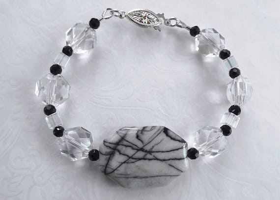 Web Jasper Black Onyx Crystal Bracelet Onyx Jewelry Jasper Etsy