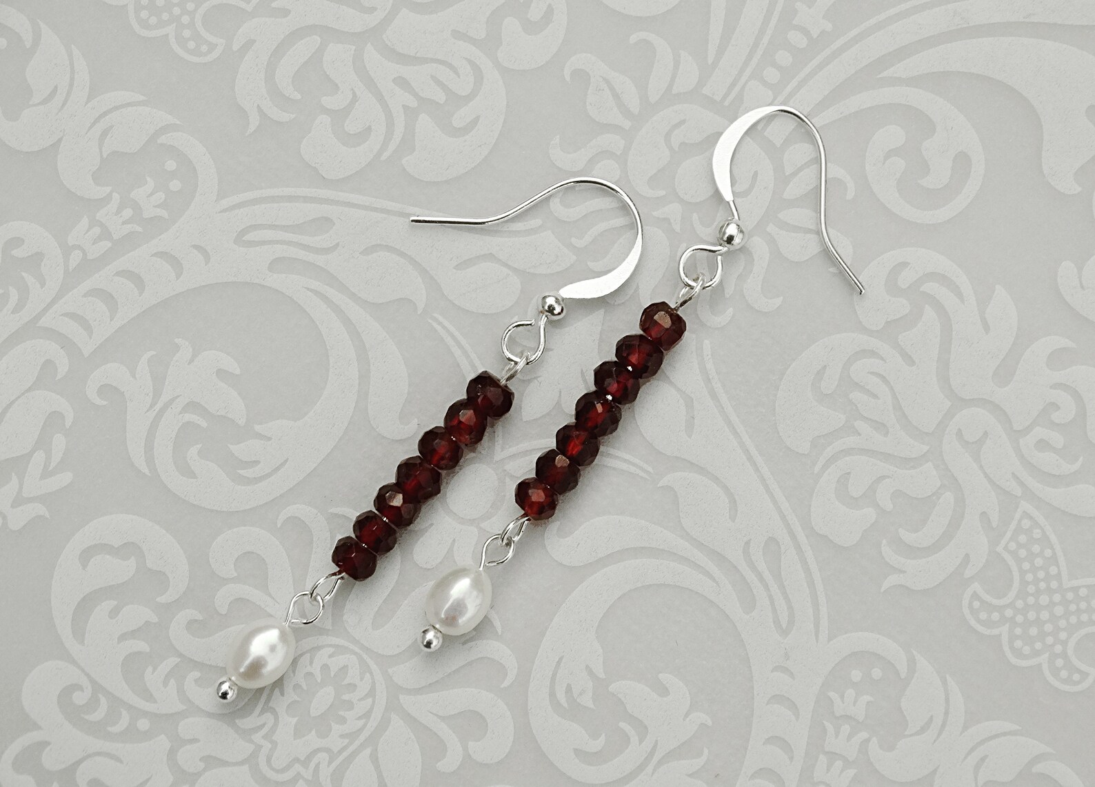 Red and White Pearl Bridal Earrings,