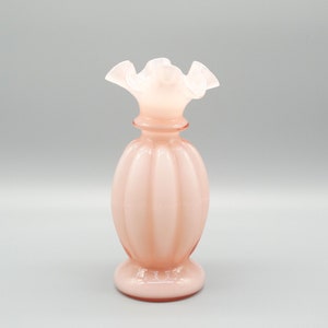 Fenton Rose Overlay Melon Glass Vase, Vintage Rose Overlay Fenton Flower Vase, Fenton Pink Cased Floral Vase