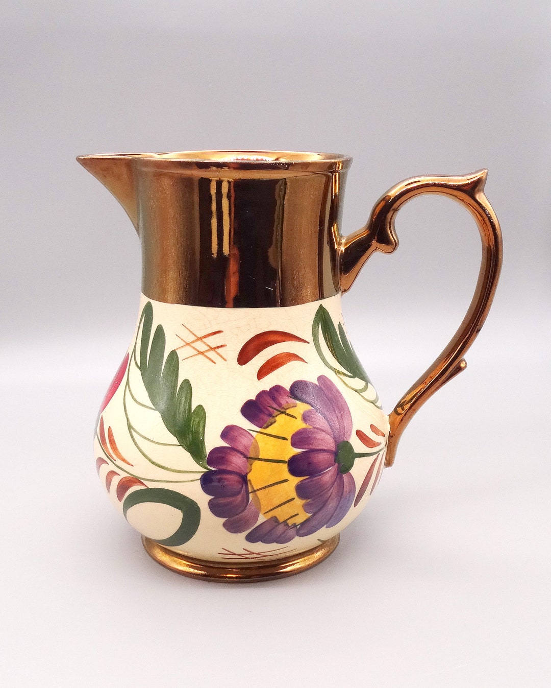 Wade Copper Luster Floral Pitcher, Wade harvest Ware Floral Pitcher