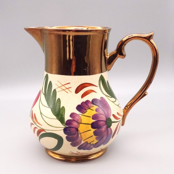 Wade Copper Luster Floral Pitcher, Wade "Harvest Ware" Floral Pitcher, English Floral Copper Lusterware Pitcher