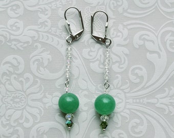 Green Aventurine Crystal Earrings, Aventurine Gemstone Earrings, Green Dangle Earrings