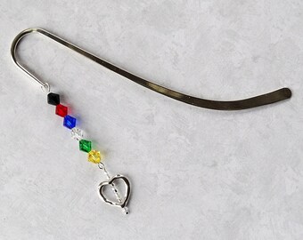 Segnalibro in cristallo con ciondolo a forma di cuore in argento, segnalibro a forma di cuore in cristallo arcobaleno, regalo cristiano, segnalibro