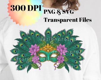 Colorful Mardi Gras Mask PNG & SVG | Carnival Clipart | High-Res Instant Download for Sublimation