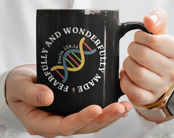 Christian Coffee Cup with DNA Design - Psalm 139:14 Inspirational Bible Verse Gift