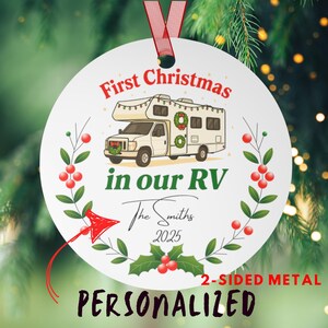 RV Christmas Ornament Personalized, First Christmas in Our RV, Custom Camping Ornament, Travel Trailer Holiday Decoration | RV Life Ornament