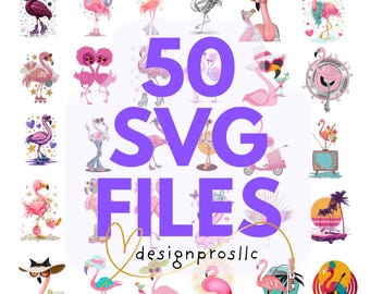 Retro Flamingo SVG Bundle | 70s Disco, Boho Cut Files (50 Designs)