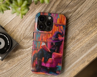 Booktok Witch Reading Phone Case | Cottagecore Library Art
