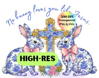 Chinoiserie Easter Bunny Cross PNG | Christian Sublimation (Digital Download)