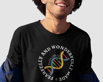 Christian DNA Shirt | Bible Verse Tee | Faith-Based Inspirational Gift | Psalm 139:14 | Gift for Church Friends, Pastor, Family
